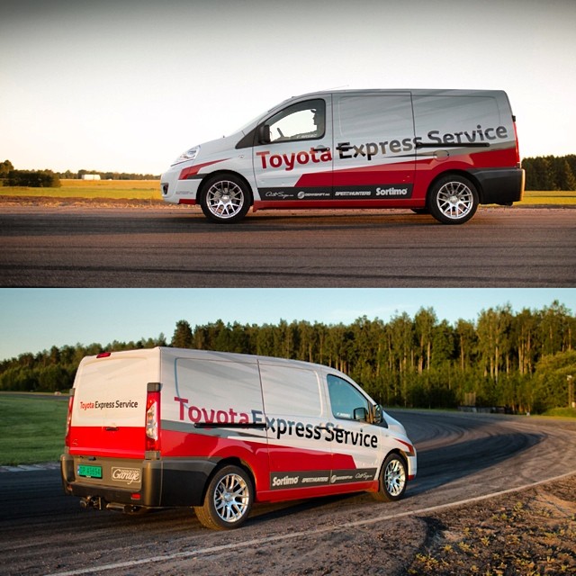 One of the new things we've done this season is building this new Euro-style Toyota Express Service Proace service van! It has a full #Sortimo rack system for our spare parts, an #AutoSign full wrap, #AutoDipno dipped bumpers and sills and a #Dekkskift wheel and tire combo. It's the perfect work horse for hauling the #86X around Europe!