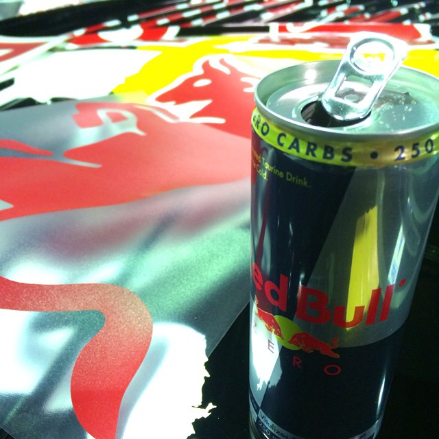 #RedBullDaily for those long work nights. #redbullzero #BADBUL is now ready to stick it to the wall. #joyofmachine