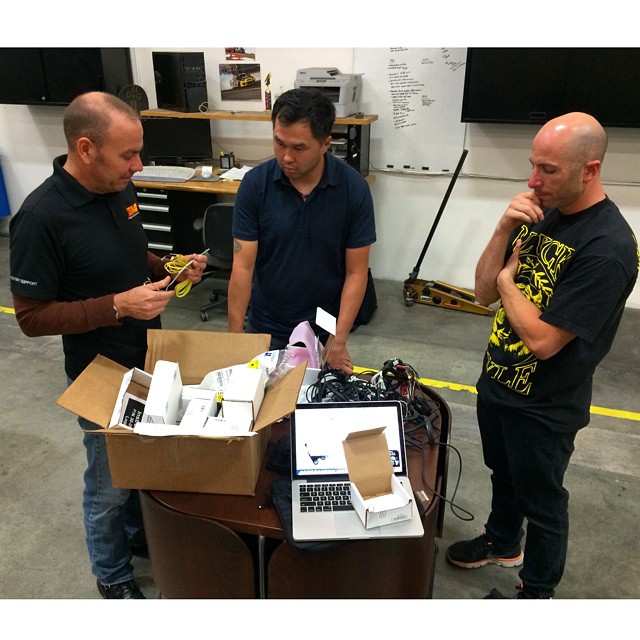 Meeting of the minds! Engineer @stclair16v of @aemelectronics, @racetune and @stephpapadakis are helping us get the wiring harness for our European #86X up to speed. The Infinity ECU has a ton of capabilities and we are planning to make use of those in 2015!