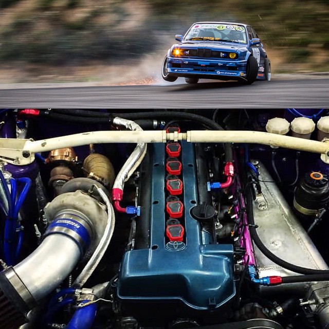 My friend Marius rocks a #2JZ in his E30! Who else has a Toyota heart in their #drift or race car?