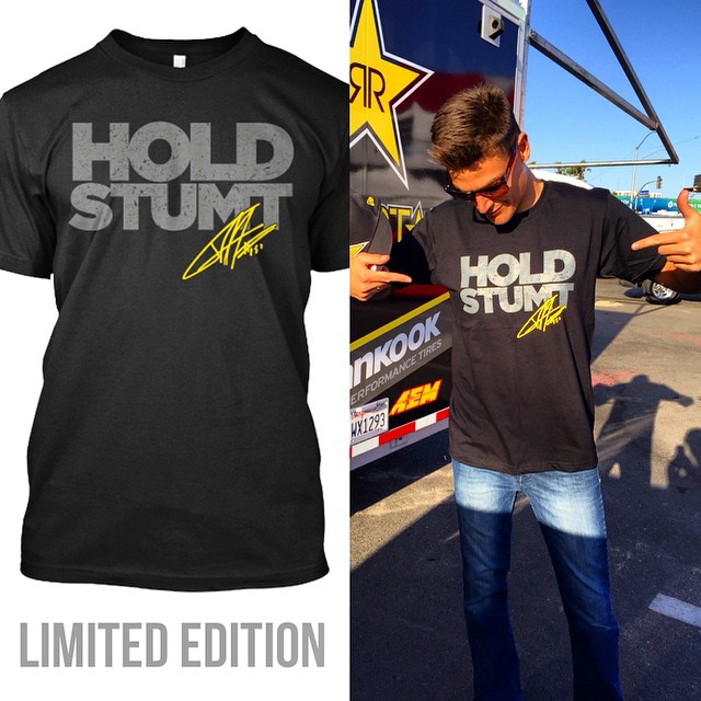 A lot of of people have asked me when a new #HOLDSTUMT T-shirt design would become available - and finally, here it is!!! Our new signature black & yellow and my signature on the front. Get yours for $23 at teespring.com/aasbo (or click the link in my profile). These will only be available for 8 days!