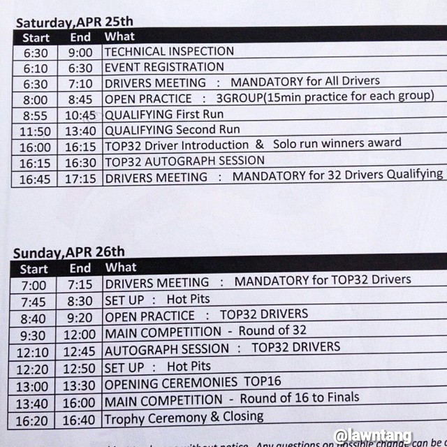 Formula Drift Japan 2015 Round 1 Schedule - Image from @lawntang