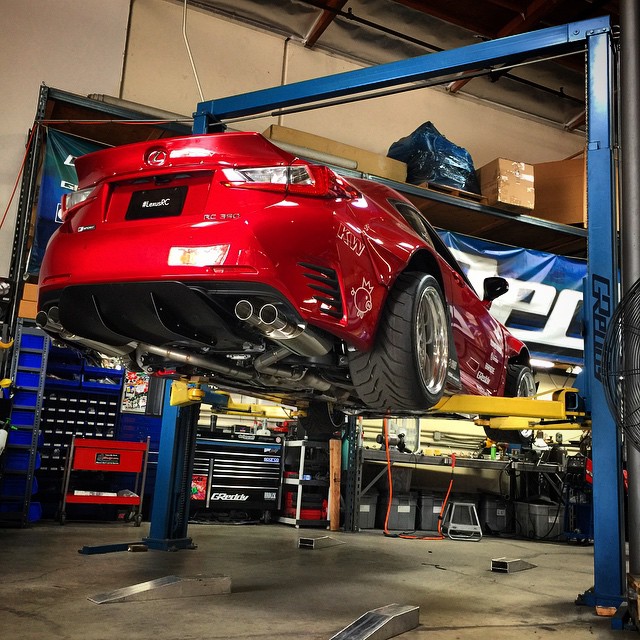 We have a Bunny on the lift today. #inthegreddygarage. The first batch of #RocketBunny #LexusRC aero kits are now here. Take advantage of our #ShopGReddy.com #extendedMemorialDaySALE and get 10%off the MSRP.