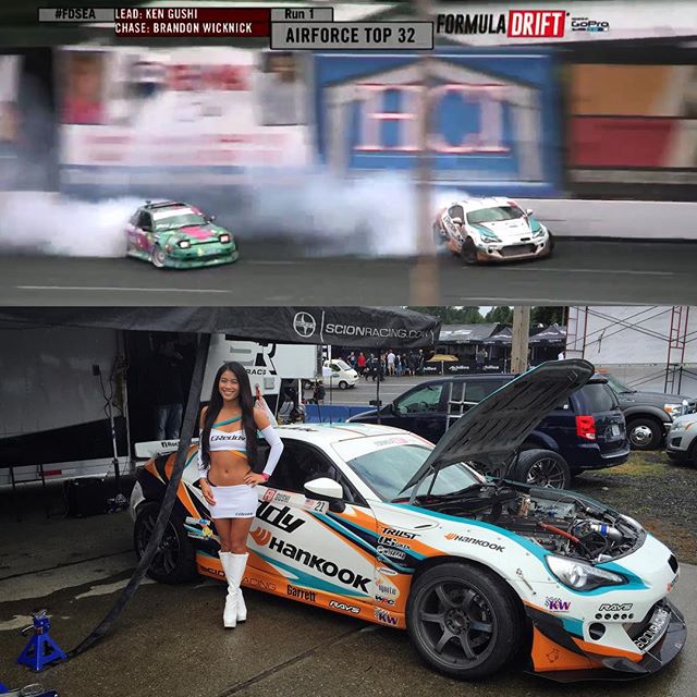 Clean win for @kengushi and the @greddyracing X @hankookusaracing X @scionracing FR-S in #FDSEA Top32. Come by the GReddy booth in the #formulad paddock to meet Ken and our #GReddygirl, @thevivs