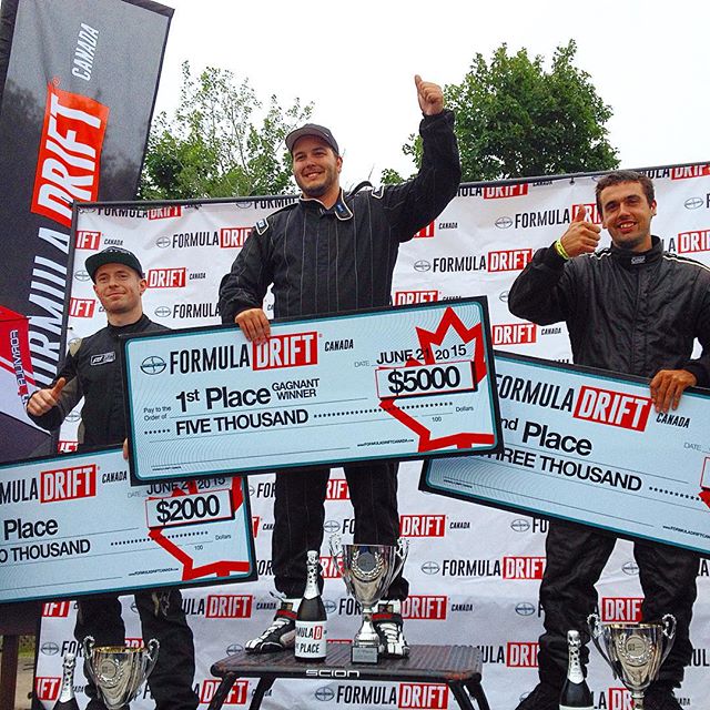 Congrats to @guitardracing27 in 1st, Alex Gosselin in 2nd and @mirodrift in 3rd place at @formuladriftcanada Round 2 today! #fdcanada #formuadriftcanada #formuladrift #drifting #podium
