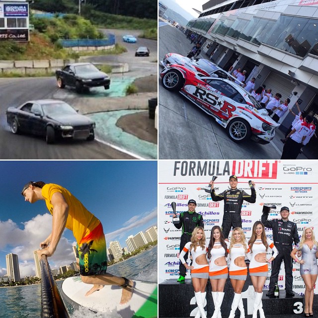 I've had a pretty crazy 30 day long around-the-world trip in July: From practicing jump drifting at Ebisu, competing at legendary Fuji Circuit with RS-R, surfing in Hawaii and then winning Formula Drift Seattle with #PapadakisRacing! A huge thanks to everyone I've met along the way! Now, it's about time I go home to see friends and family for a bit. #AroundTheWorldIn30Days #HoldStumt