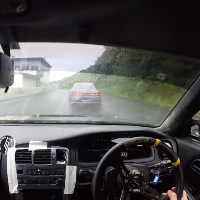Slowly working on my chase craft with @mark_williams89 on a wet North course. Starting to get the hang of RHD again, but that fast 3-2 downshift is a bitch to nail. #ebisucircuit #drifting #practicepracticepractice #slipperywhenwet #part1 #jzxparty
