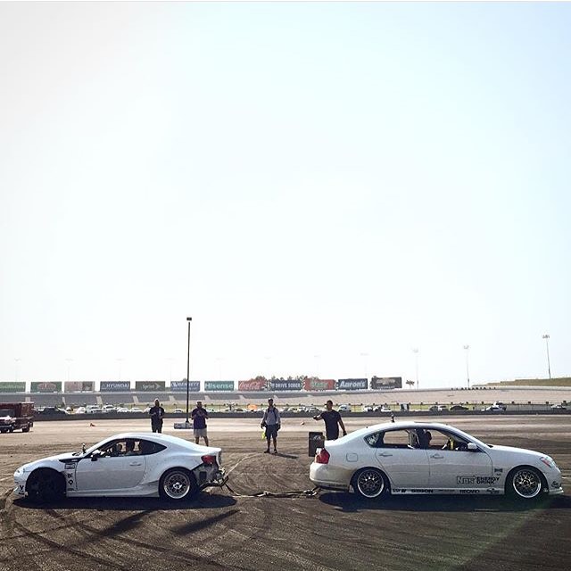 Finished off an awesome day slaying tires at @streetdriventour with some bros and giving ride alongs by strapping my car to @chrisforsberg64 to play tug-o-war until our cars were covered in burning rubber. I smoked an entire set of tires from my drivers seat. #driftdaysarethebestdays #streetdriventour #ATL #RT411