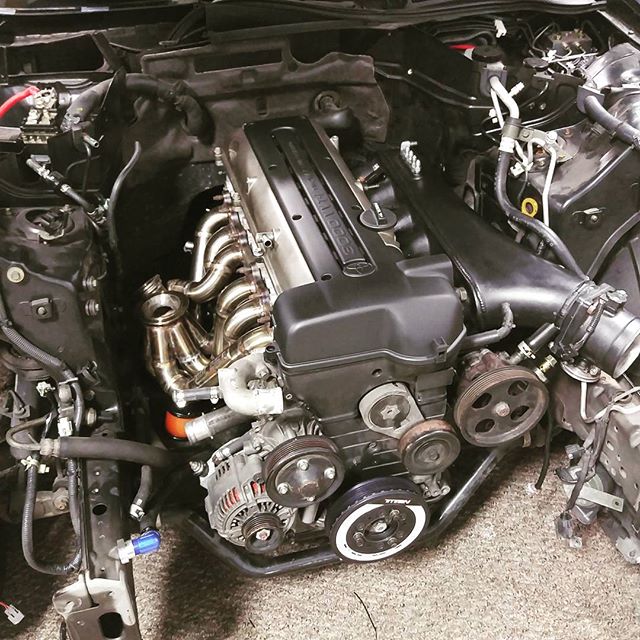 G35 test fit on our goodies. Not belong to this car but 2jz g35 swap making our stuff clears. Doc manifold is coming. #supra #2jz #2jzgte #docrace #2jzge #2jzswap #mkiv #mkivsupra #jza80 #drift #formulad #supraforums #supranation #supratt #turbo #boosted #boost #turbocharger #vvti #toyota #g35