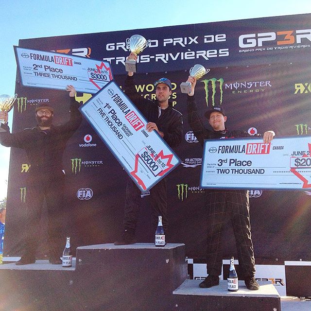 Gosselin in 1st, Langlois in 2nd and @patcyr86 in 3rd at @formuladriftcanada! #drifting #fdcanada #podium