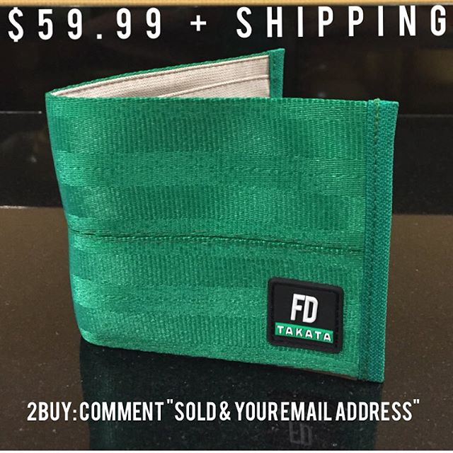 Back by popular demand 2015 FD/Takata Green Wallets Only 300!! available in this batch $59.99 + shipping worldwide To Buy: Comment "SOLD & your email address" Watch for an email from our friends @sasquatch.io for a special checkout link · New logo · New Tan eco friendly lining · New takata business card insert Lifetime warranty included. sp/7-b