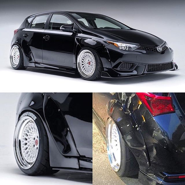Check out the @scion iM! As a race car driver kinda guy I have to admit I still dig the overfender style... Drift car, anyone? Good luck to both @illest and @crooksncastles at this years SEMA #ScionTunerChallenge!