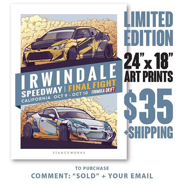 Introducing the StanceWorks x FD Limited Irwindale Edt Art Print Grab yours now, under 200 LEFT. $35 + shipping worldwide available Comment "SOLD" & your email address Then look for an email from our friends @sasquatch.io to purchase Hand drawn by @Andrew_StanceWorks These 24"x18" limited edition prints have each been stamped, numbered, and signed to mark their authenticity, and the colorful scene has been full-color offset printed using vegetable inks on high quality, thick 12pt paper stock and sp/9-a