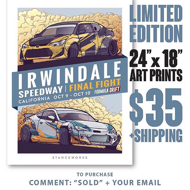 Start the conspiracy theories.. Called it! The @StanceWorks x FD Limited Irwindale Edt Art Print 99 LEFT. $35 + shipping worldwide available Comment "SOLD" & your email address Then look for an email from our friends @sasquatch.io to purchase Hand drawn by @Andrew_StanceWorks These 24"x18" limited edition prints have each been stamped, numbered, and signed to mark their authenticity, and the colorful scene has been full-color offset printed using vegetable inks on high quality, thick 12pt paper stock and sp/9-a