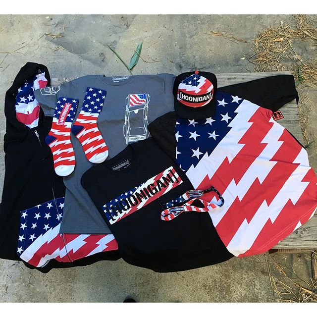 Thanks to @thehoonigans for getting me fully kitted out. I'll be rocking stars and strips all week in England for the @gymkhanagrid finals at Santa Pod raceway. Head to Hoonigan.com to get yourself setup with the all new Stars and Stripes line of gear.