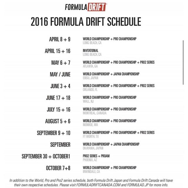 2016 Formula DRIFT Schedule |