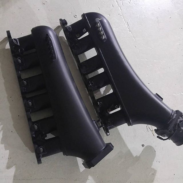 Actual jun manifold off our twin turbo supra and our high capacity plenum intake manifold.