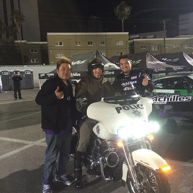 Daigo and @robbienishida are getting escorted by a motorcycle cop in a good way!!
