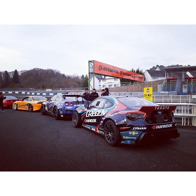 Around this time last year. @kengushi and the @greddyracing X @scionracing FR-S meet up with and the GT-R and the rest of the contingent in Okayama, Japan