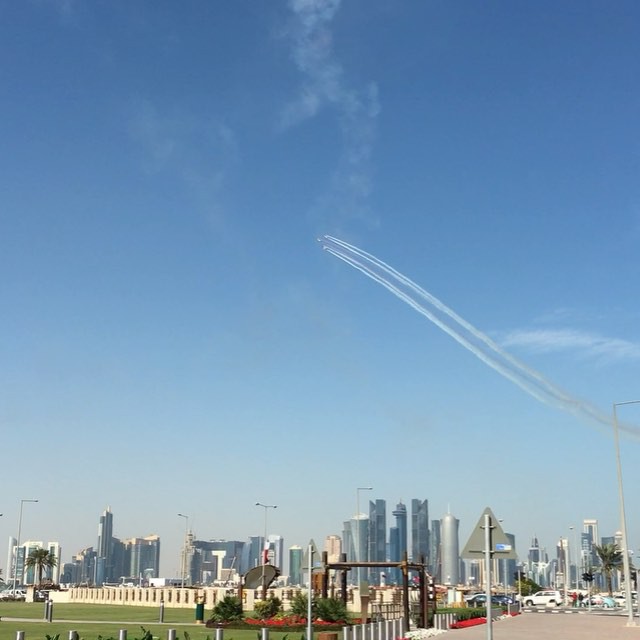 Just a normal Wednesday in Doha? Dozens of different planes and jets flew in formation over the city while we were out for a stroll in the souq.