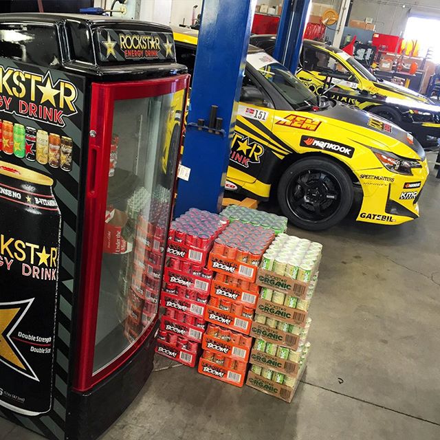 Offseason: Commence! We're shooting an interview with @superstreet here today and gotta make sure the camera guys are hydrated. Thanks @rockstarenergy!