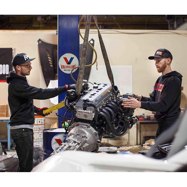 @chrisforsberg64 carefully helping me move my @runbc stroked 2jz into the engine bay of the FRS for final install. You can check out all the action and more on the new episode of #DriftGarage. Link in my profile. @networka @valvoline