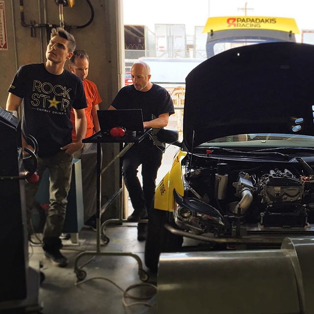 Back on the dyno with @aemelectronics wizards @scott.borg and @stephpapadakis. Preparing for this weekend's @motegiracing competition in Long Beach!