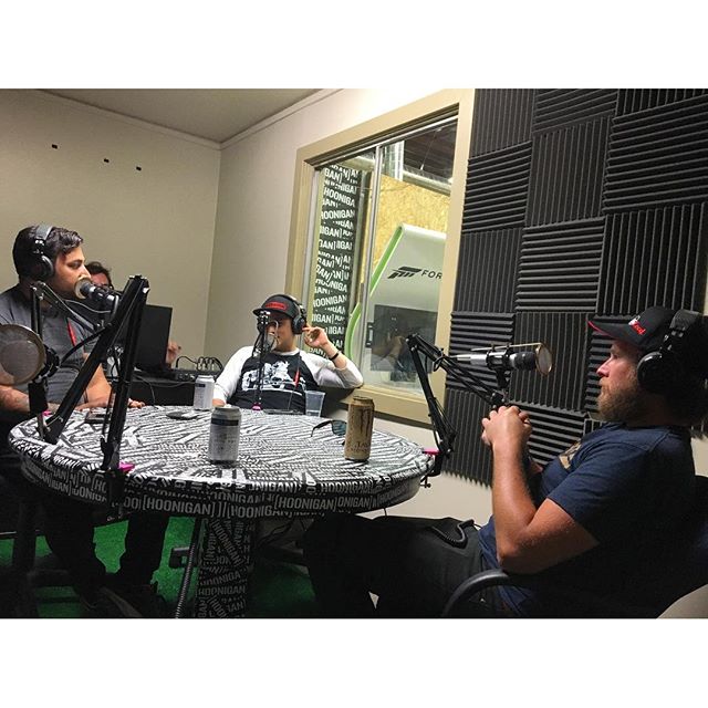 Hanging out with my bros @tangelo96, @geoffstoneback, and @patgoodin at @thehoonigans doing a podcast talking about our early days in drifting. Good times!