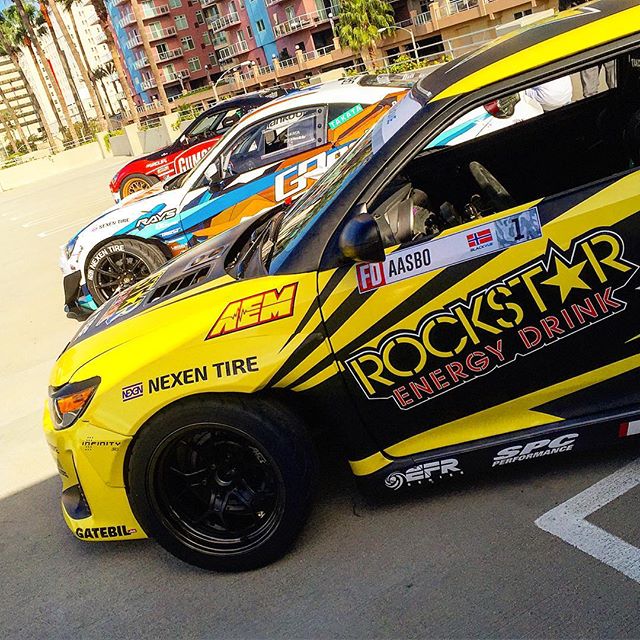 The boys are back in town! Early morning with the squad in #LBC. Getting ready to go on track for Media Day! @rockstarenergy @scionracing @nexentireusa @motegiracing