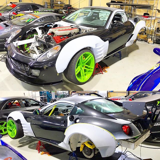 Stopped by @daigo_saito's shop and drooled over the Ferrari 599 drift car he's currently building for a Chinese customer.