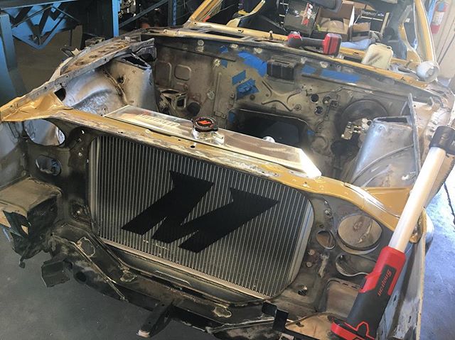 The shiny bits starting to trickle in! The first thing I am updating is my cooling system with all new @mishimoto parts. Radiator, intercooler, oil cooler, and more are getting properly fitted before the chassis goes to paint!