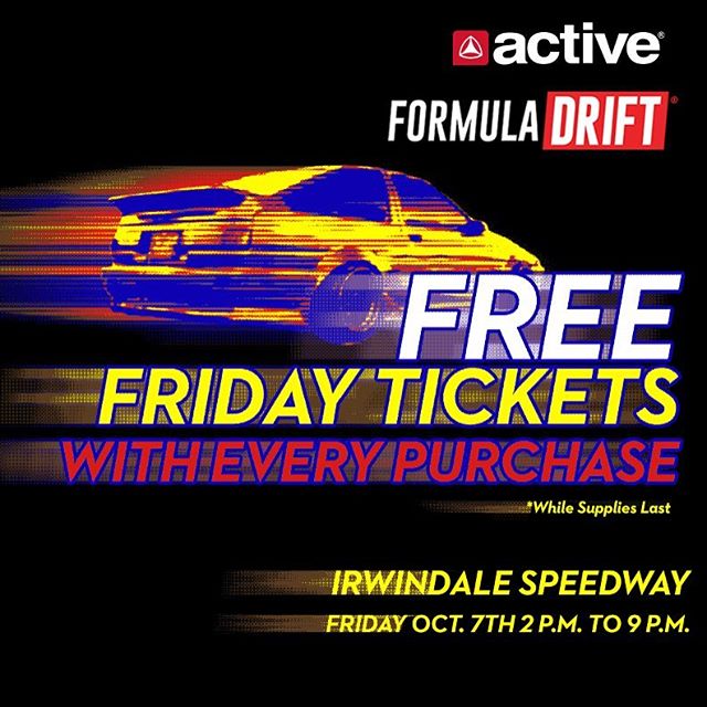 Want some Friday tickets to Round 8 - Irwindale? Stop by to any @activerideshop in Southern California and get a free ticket with every purchase!