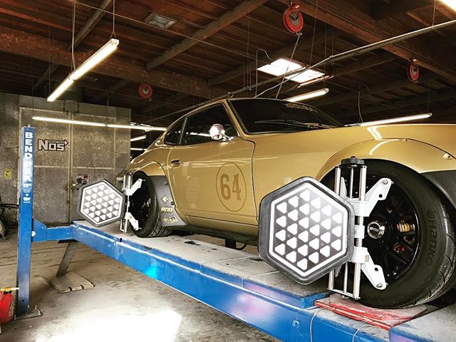 Swung by @samsautoland to use their alignment rack and straighten out the @technotoytuning suspension now that the Datsun is back on the road! A proper alignment is always worth it! Thanks guys!