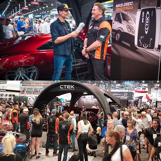 A brand new experience for me at SEMA: Co-hosting the unveil of Johan Eriksson's insane muscle car at @ctekchargers' booth! This insane billet-everything build with hundreds of pounds of sound system has been blasting AC/DC and Motley Crue all week long and is powered by four MXS chargers. Fun times!!