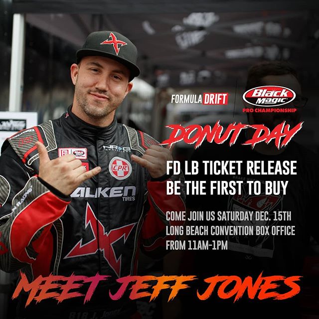 Hang Loose & Hang Out with @jeffjonesracing  at DONUT DAY - Dec 15 11AM-1PM!  RSVP: (link in bio)

2019 Ticket Release | 1st to get your tickets (+no ticket fees)
FREE Coffee | Donuts | FD Giveaways | Driver Appearances