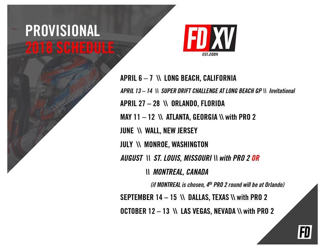 2018 Formula DRIFT Championship Season  provisional schedule.