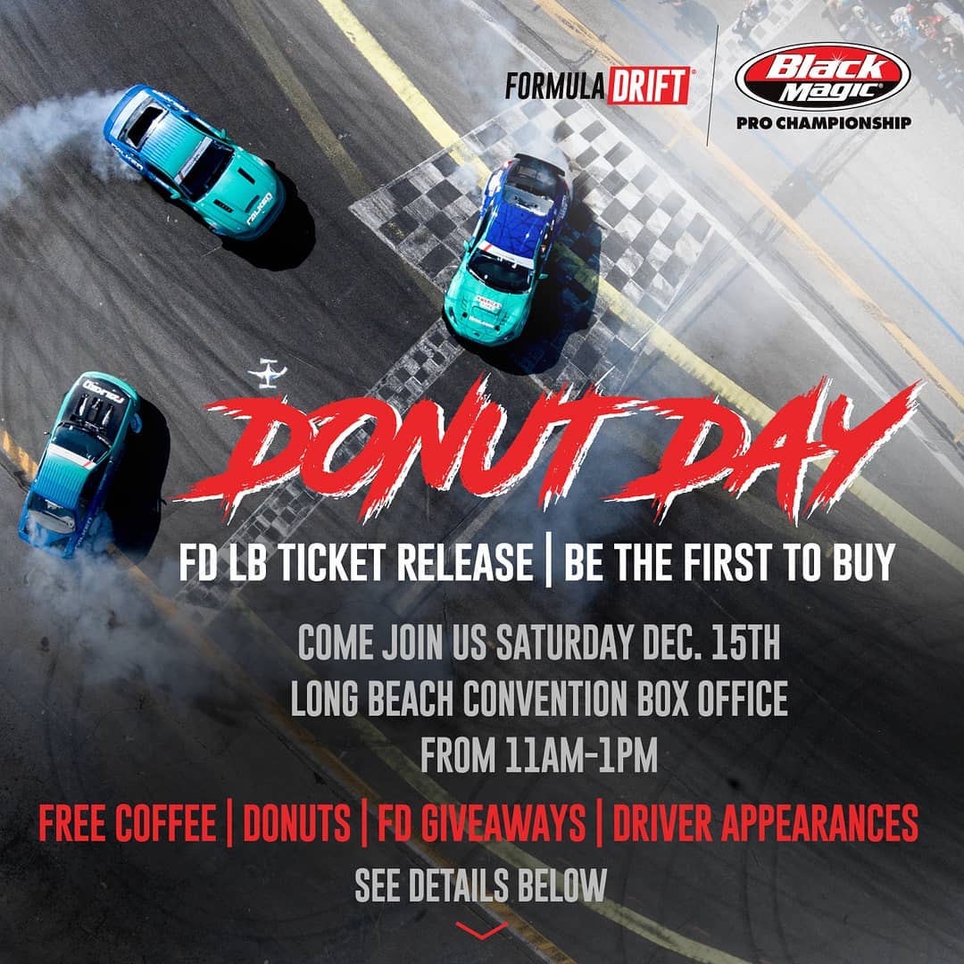 Join us for DONUT DAY - Dec 15 11AM-1PM! 
2019 Ticket Release | Be the 1st to get your tickets
FREE Coffee | Donuts | FD Giveaways | Driver Appearances

RSVP in BIO (Event is Free)