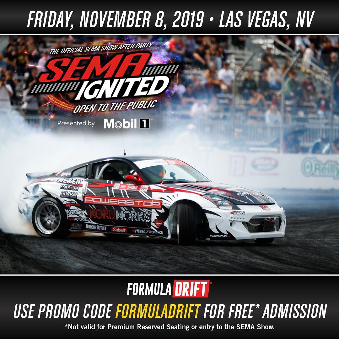 You're invited to SEMA IGNITED: The Official After Party.

Tickets: (Link in Bio)
Free admission promo code: FORMULADRIFT