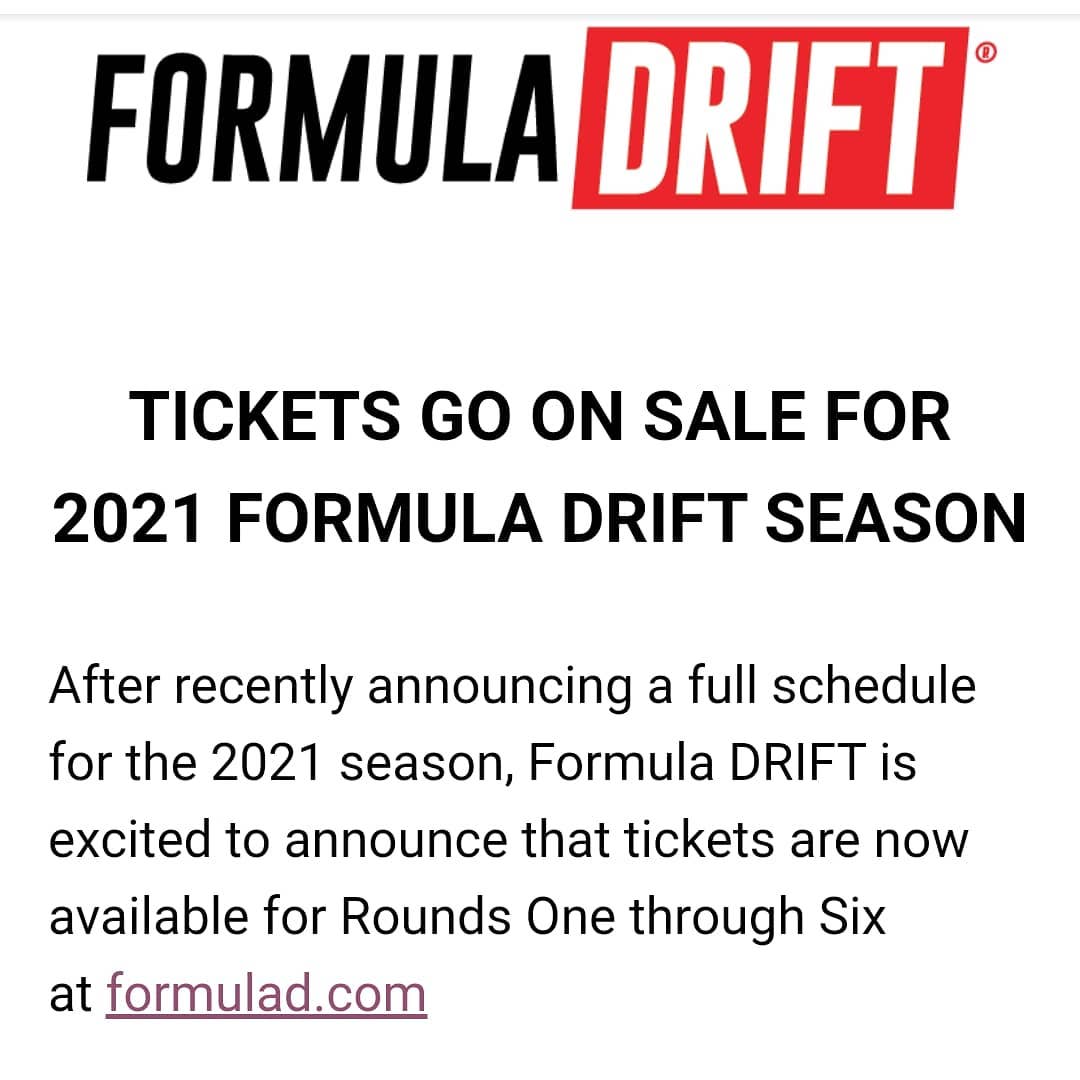 TICKETS GO ON SALE FOR 2021 FORMULA DRIFT SEASON