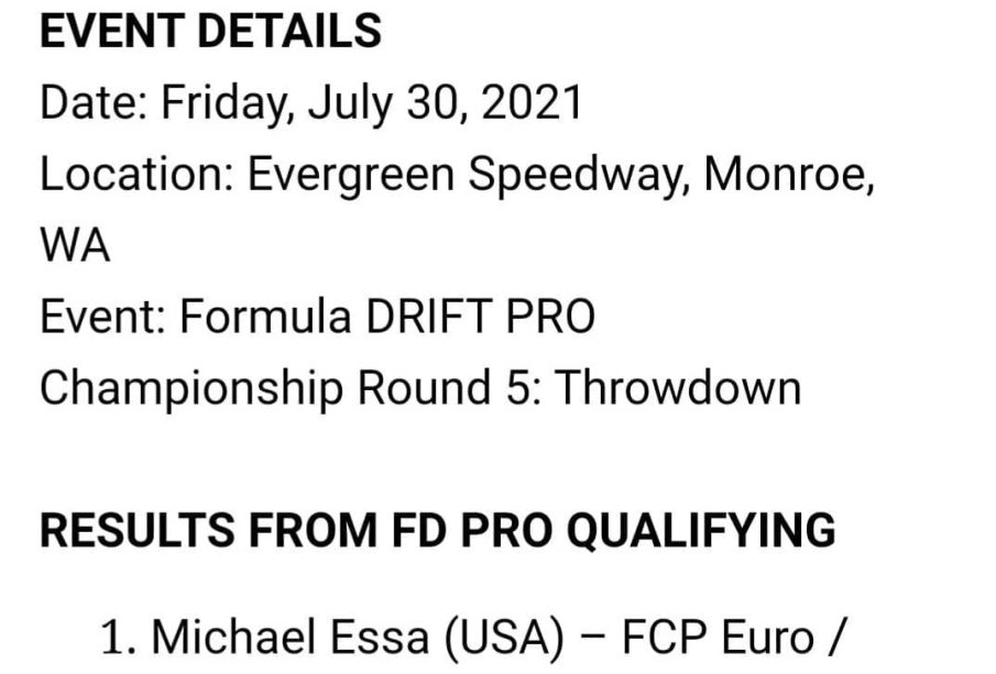 Qualifying Results from the Seattle Round of the 2021 Formula DRIFT