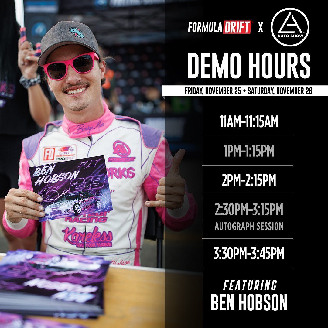 Don’t miss the sound and smoke of FD driving demos at the Los Angeles Auto Show this Friday & Saturday - free to visitors of the show! Driver autograph sessions are also scheduled for 2:30 PM on both days. 

 North Plaza at the LA Convention Center