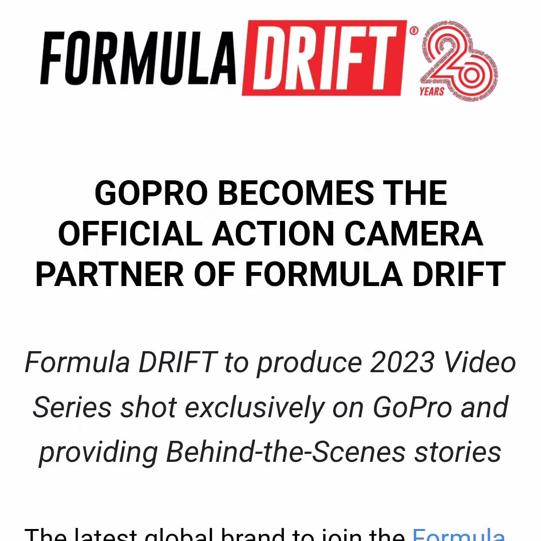 GOPRO BECOMES THE OFFICIAL ACTION CAMERA PARTNER OF FORMULA DRIFT