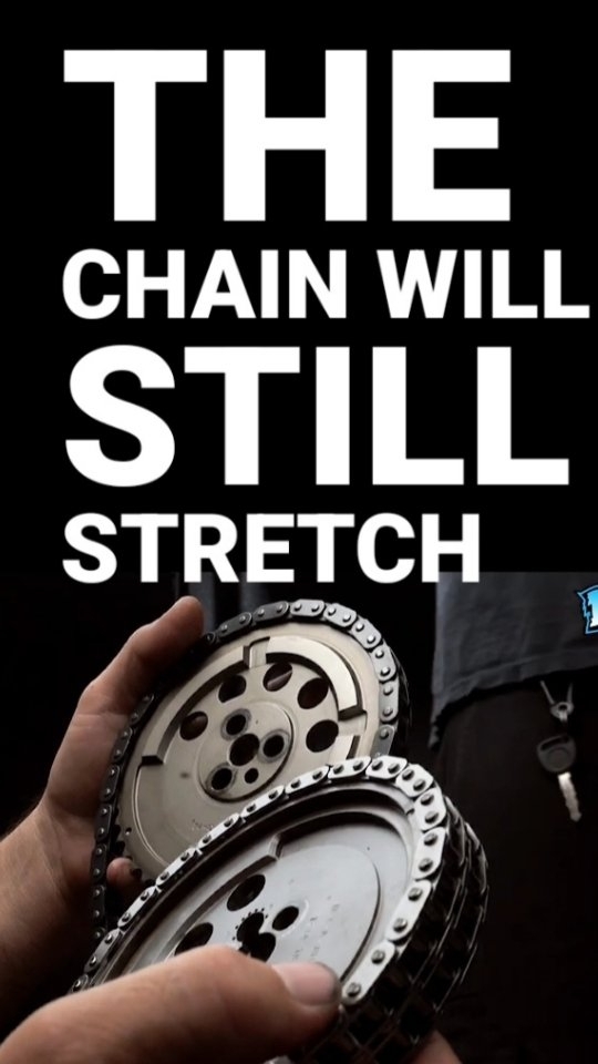 LS V8 Engine Rebuild : COMP Cams Gear Drive System VS Single Chain VS Dual Chain here we have a factory GM single row chain and gear , this is a typical upgrade , this is by Comp Cams , which is also made by Cloyes , which is their double roller but even though this is twice as much chain as this one and it's a better quality metal in the gear , the chain will still stretch , especially when we've got spring pressures on some of these big high lift na engines that I build that exceed eight hundred pounds over the nose … to give us an insurance policy that the chain won't stretch , we won't have a failure in a part or have a problem with a tooth failing is why we chose to go with the Comp Cams gear drive setup , which is much more durable