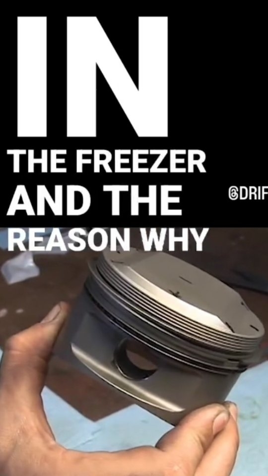 RB25DET Engine Rebuild : Right now I don't have the wrist pins here because they're in the freezer and the reason why they're in the freezer is to make sure that we get them to contract as much as possible the Piston here has been out left outside so it's totally expanded what's going to happen is I'm going to take the Frozen wrist pin and it's going to slide right in because it's contracted and the Piston's expanded but as soon as that wrist pin warms up it's going to expand and it's going to be very difficult to move so the reason why we only have one side done is to prevent the wrist pin from moving past this point that way once we slip it in it's going to meet flush with this end and we'll be able to put in the other wrist pin clip for a super easy installation