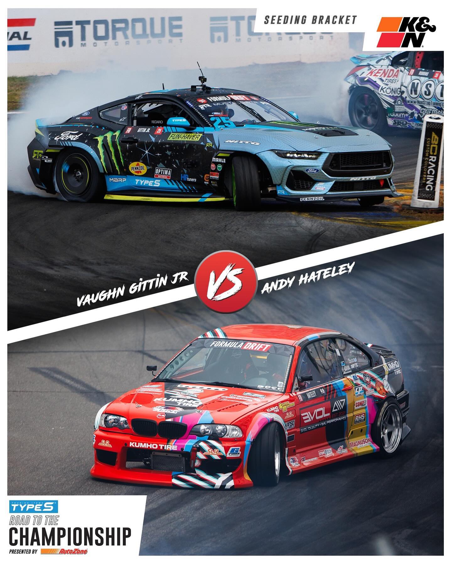 The Champ and the challenger.

The Drift Wizard @HateleyDrift faces 2X Champ and last year’s winner @VaughnGittinJr in the Seeding Sixteen.

Presented by @KNFilters