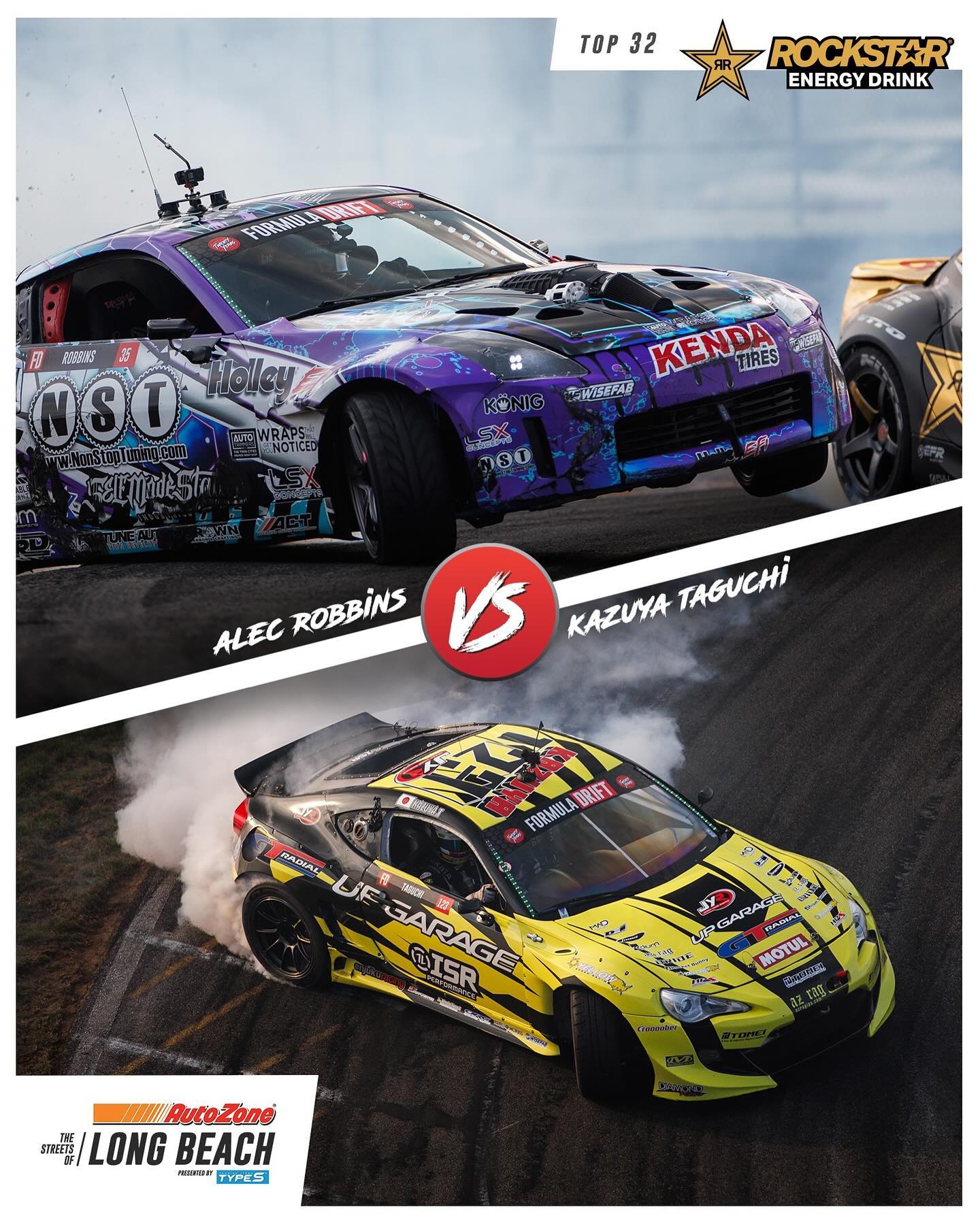 Who will advance? @AlecRobbinsRacing vs @Kazuya_Taguchi123 in the @RockstarEnergy Top 32 this Saturday.

Long Beach awaits.