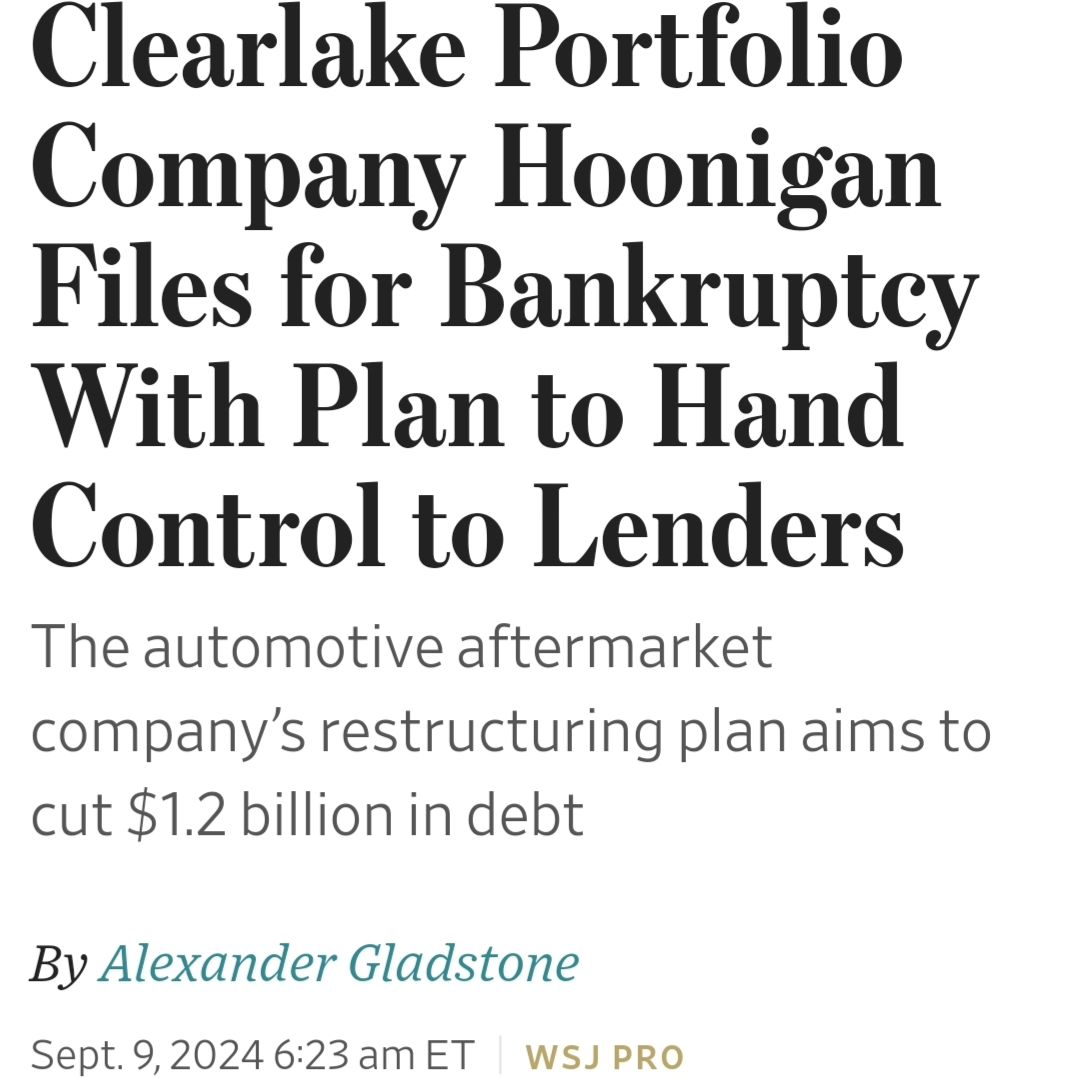 Clearlake Portfolio Company Hoonigan Files for Bankruptcy With Plan to Hand Control to Lenders

The automotive aftermarket company’s restructuring plan aims to cut $1.2 billion in debt