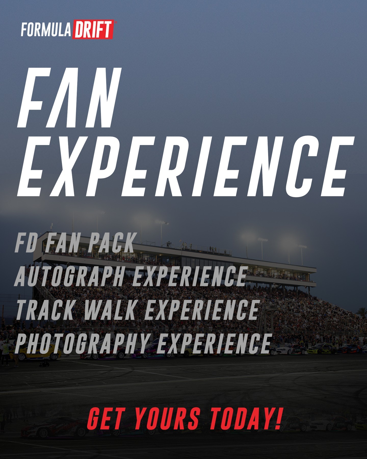 Make your day at FD Irwindale unforgettable with the ultimate Fan Experience Add-Ons, available to purchase along with your tickets.

 FD Fan Pack
✍🏻 Friday Autograph Experience
📸 Friday Photography Experience
🛣️ Saturday Track Walk

Secure your ticket to VIP access today: (link in bio)